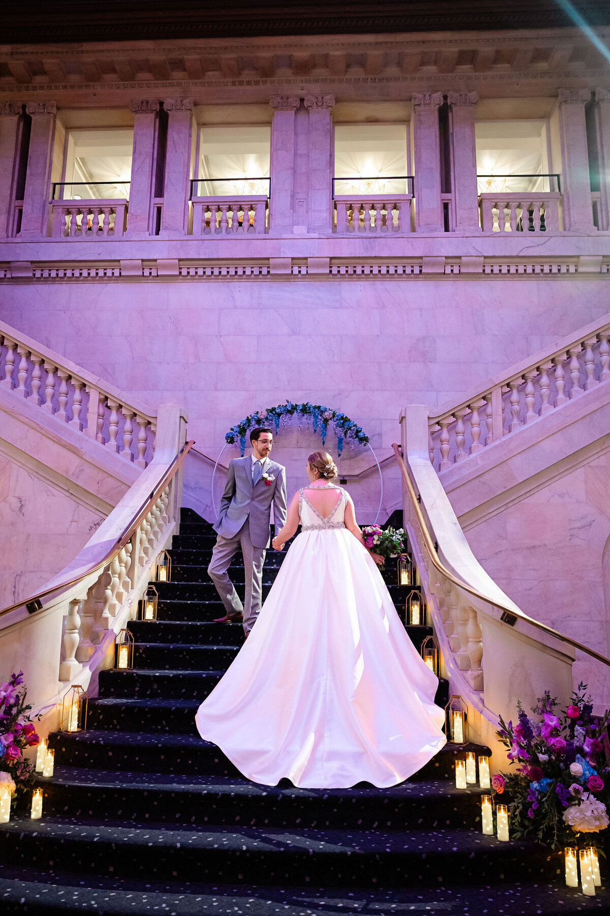 renaissance hotel bride and groom on staircase pittsburgh