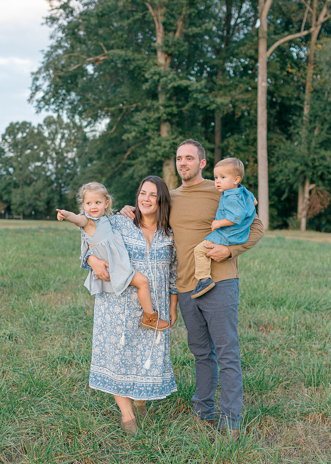 Family looking into pasture