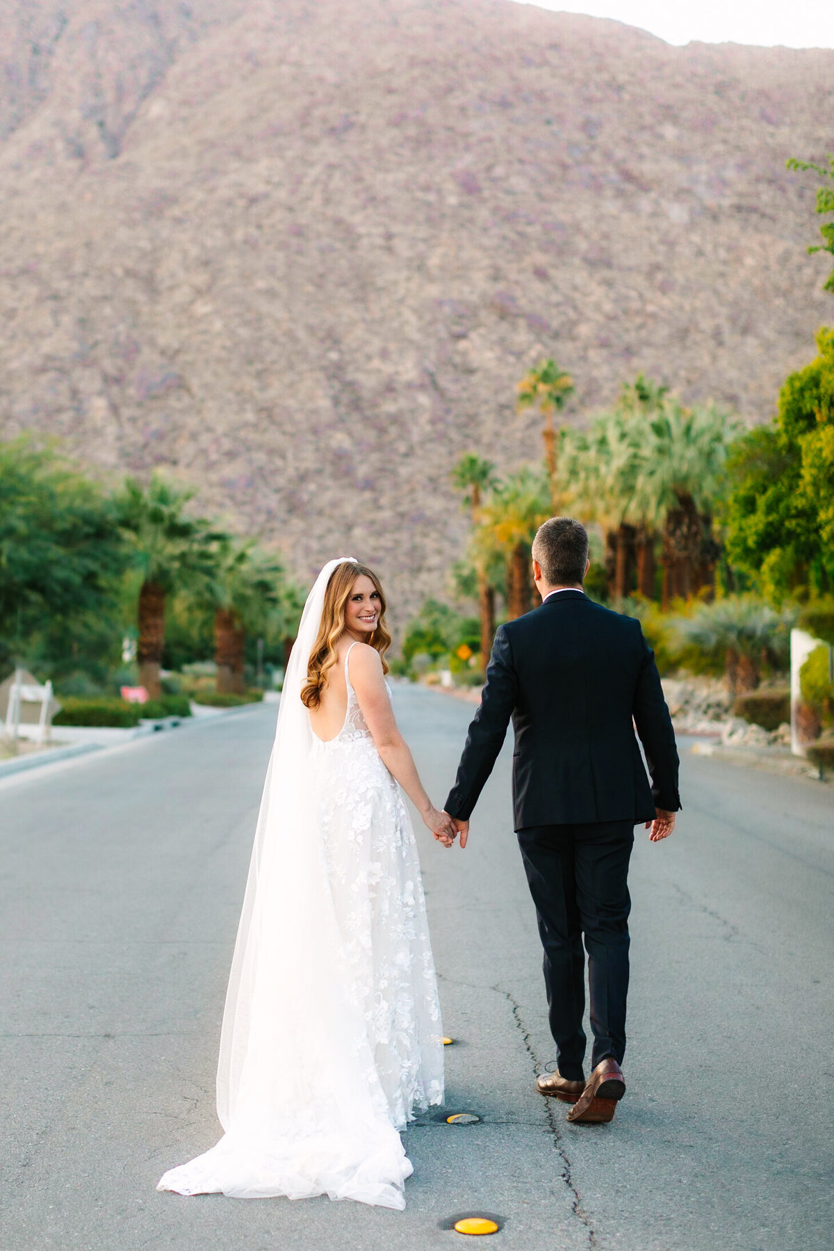 Bride and groom portraits for a fall wedding at the Avalon Palm Springs in Palm Springs, CA