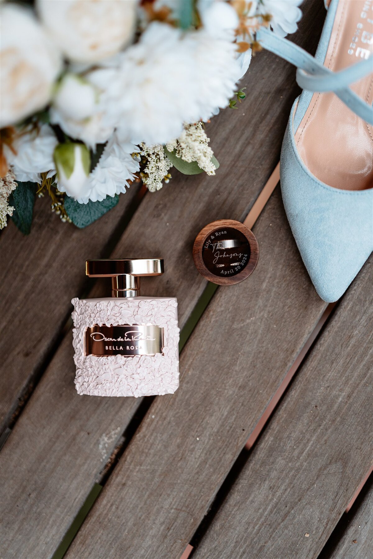 Capture every elegant detail of your wedding day with stunning close-up shots of your shoes, perfume, and flowers, showcasing their beauty and enhancing your special memories.