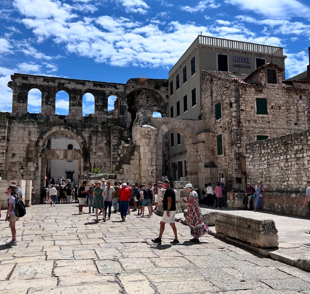 European City Architecture with Tourists
