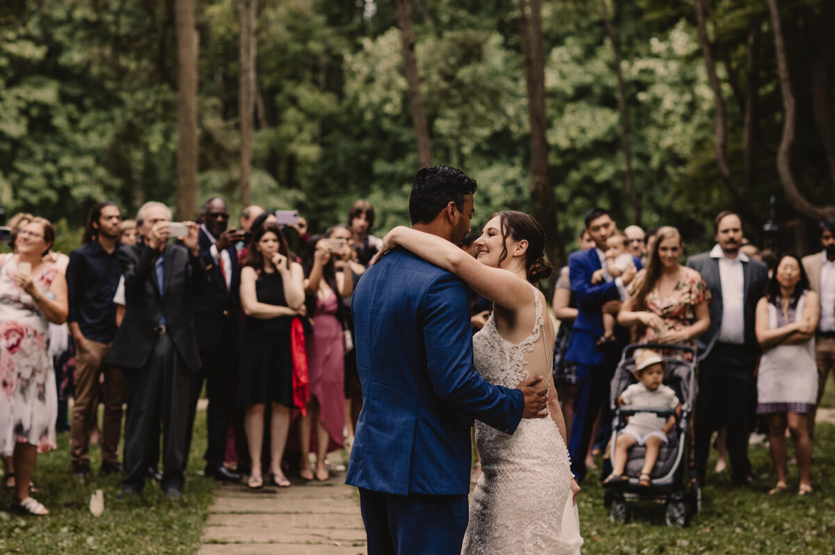 A wedding couple during their first dance 