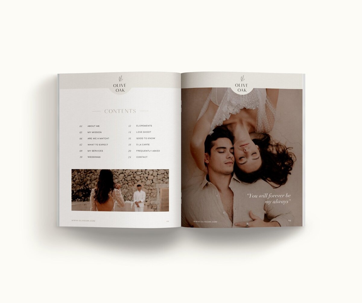 Elegant pricing guide template for photographers Olive Oak 3