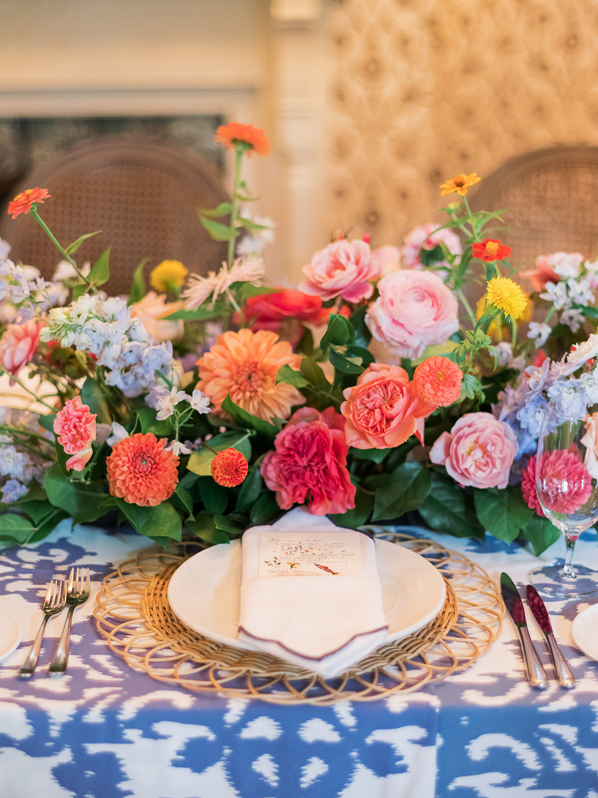 Kate-Murtaugh-Events-Boston-wedding-planner-ikat-linen-colorful-floral-tablescape