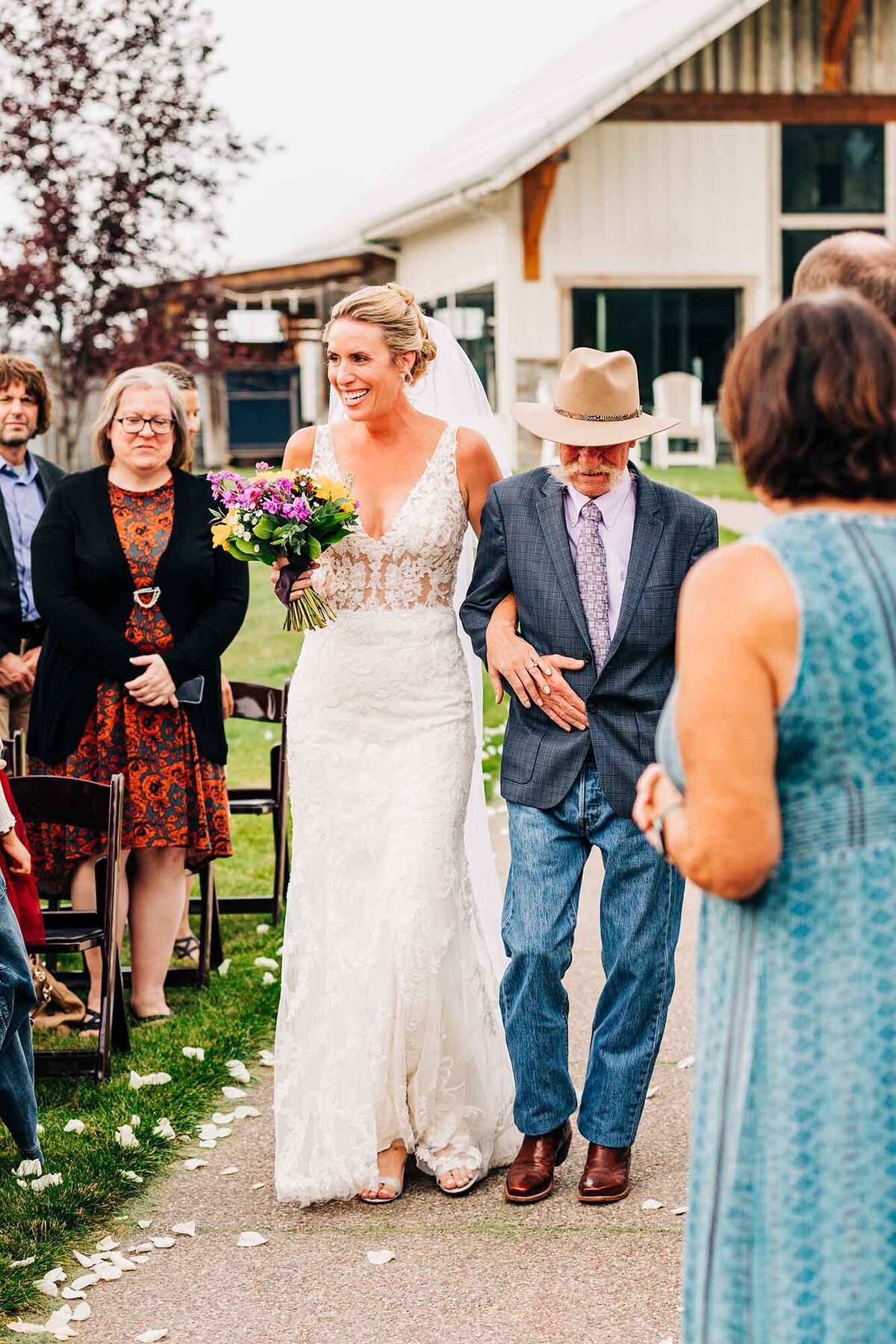 Montana bride walking down aisle, The Silver Knot, Ronan