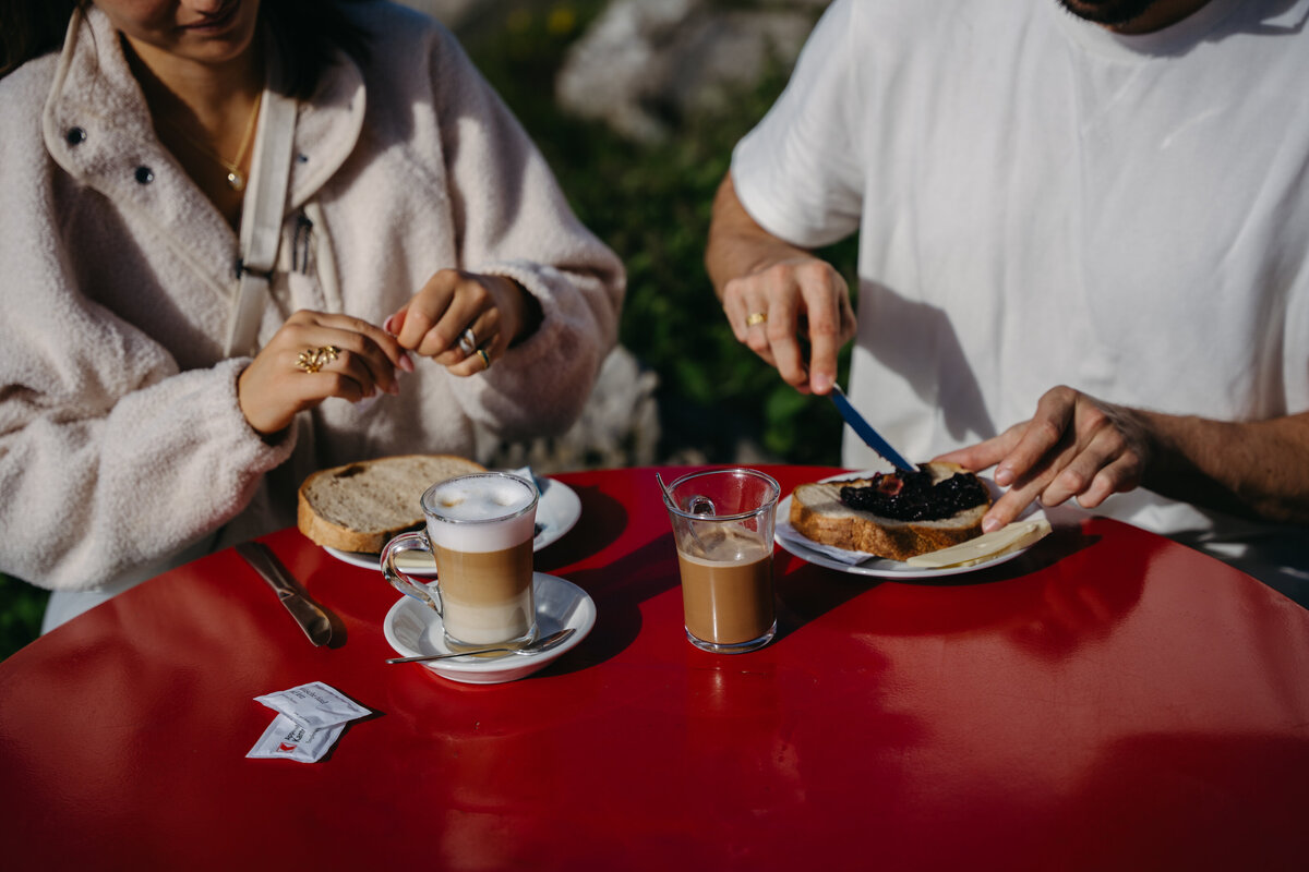 Having breakfast in Switzerland at a hütte