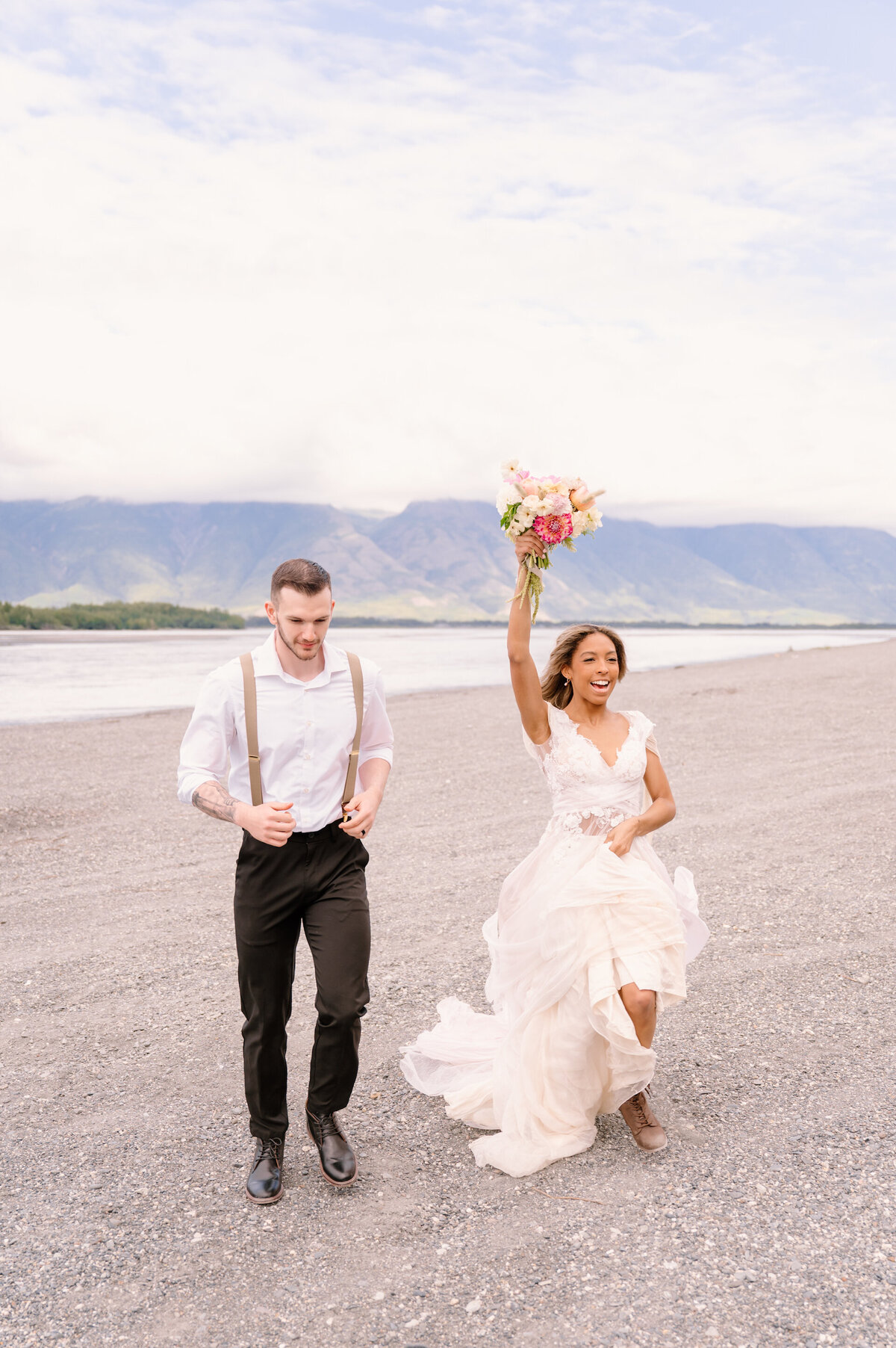 bride and groom celebrating