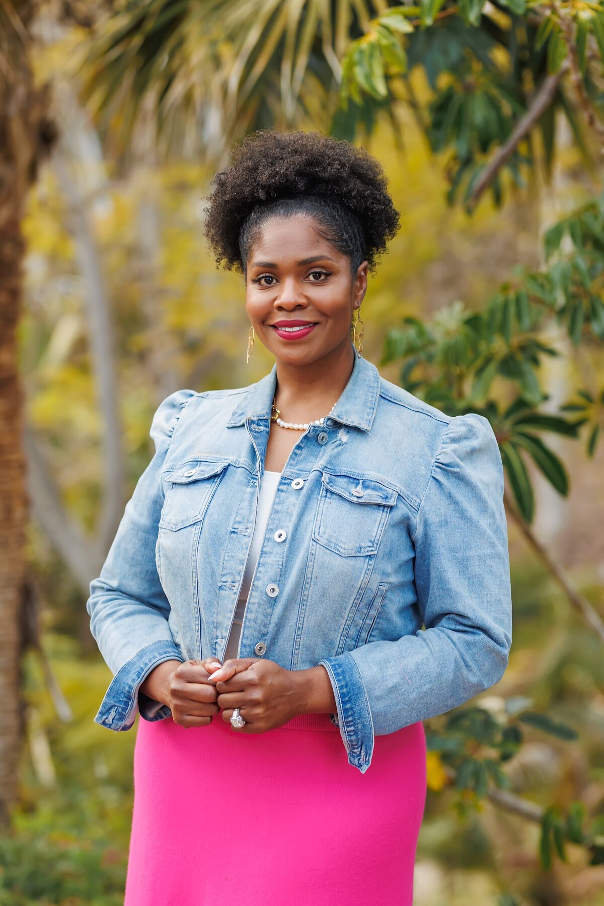 woman posing for headshot at Balboa Park