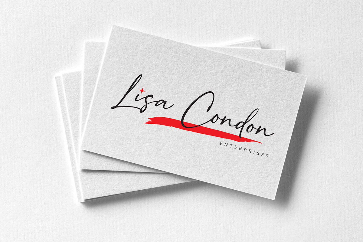Business cards with logo in script font for Lisa Condon