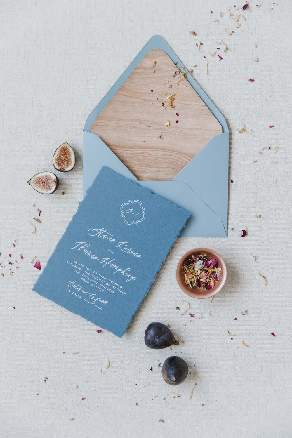 Wood+and+blue+wedding+invitations