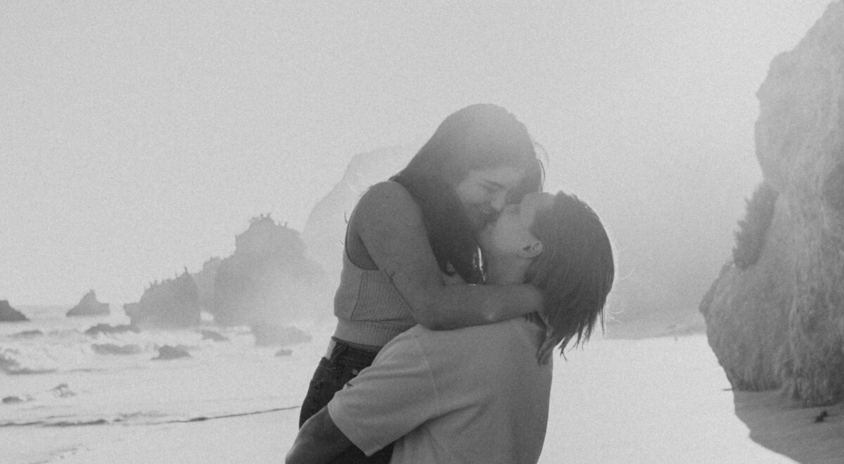 Black and white portrait of a couple embracing, Indiana wedding photography.