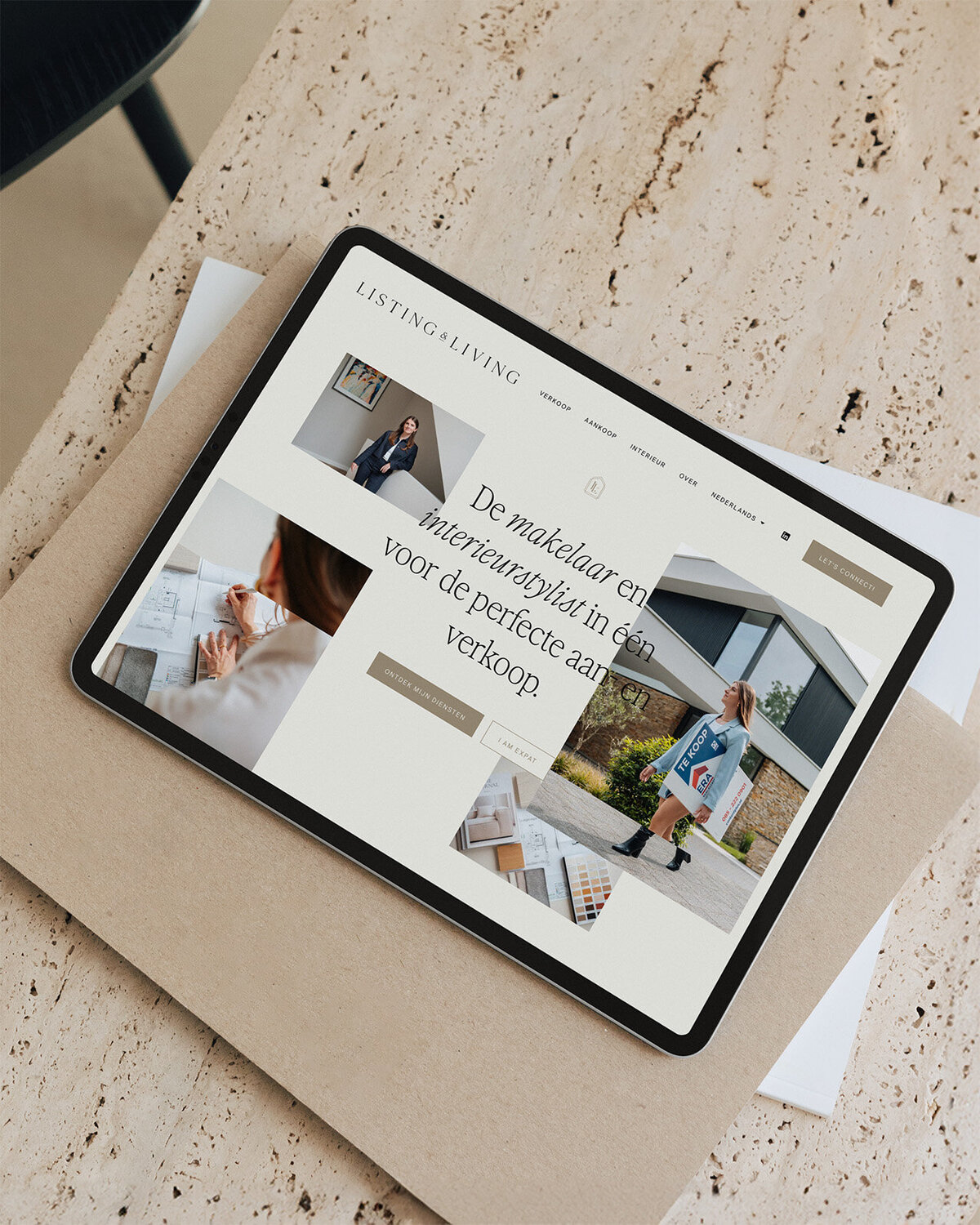 Websiteontwerp van Listing & Living op iPad
