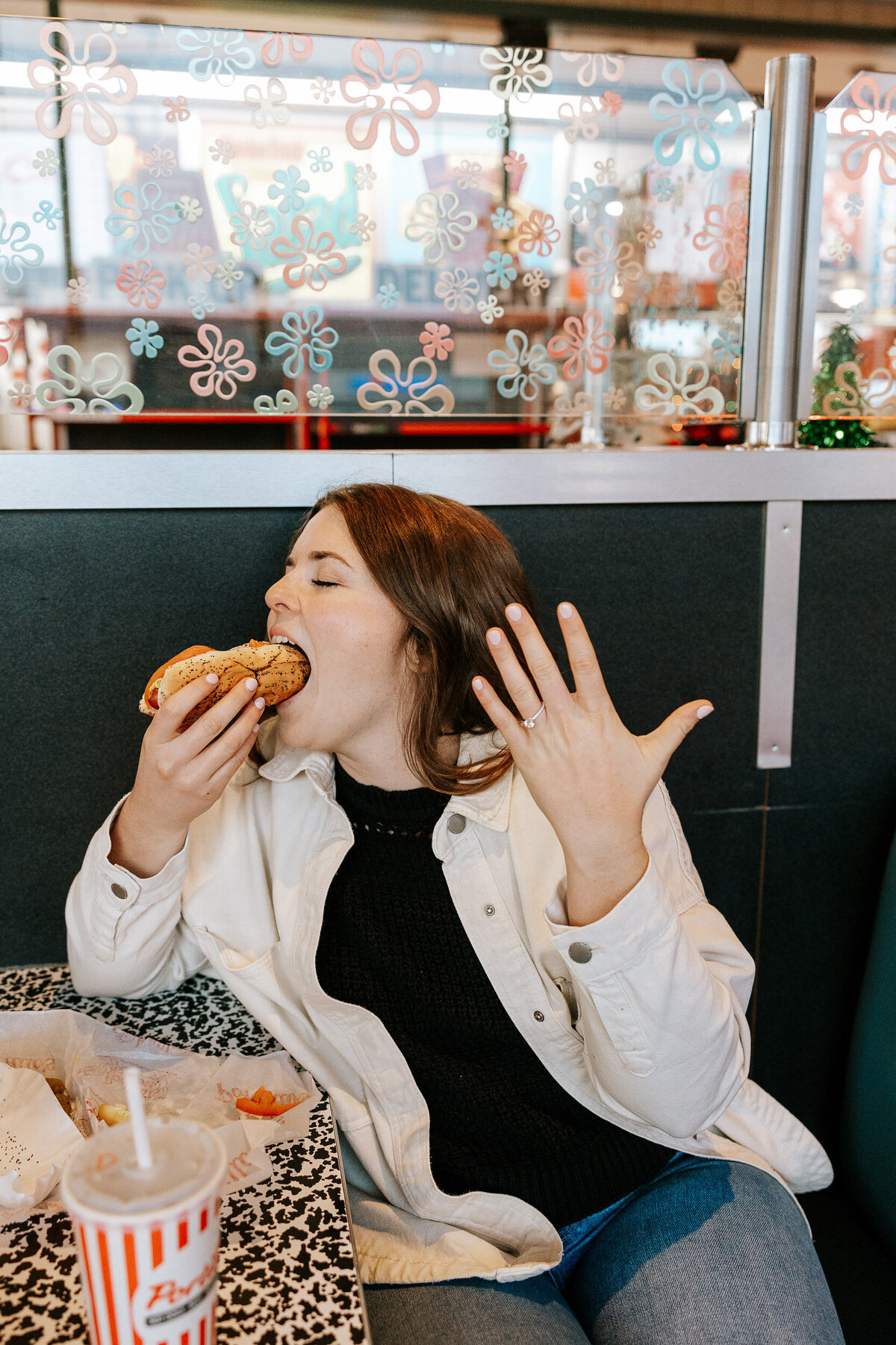 creative fun chicago flash engagement photos at Portillos Hotdogs-30-ed-lucy