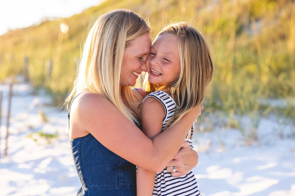 Portrait mom and daughter on beach