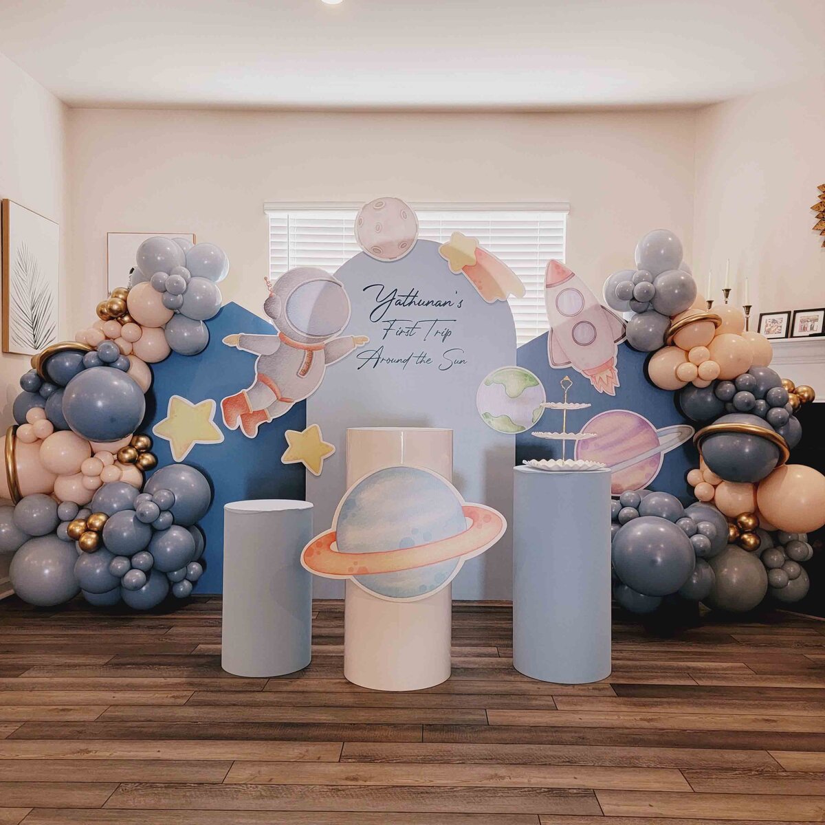 The custom touch that makes our space boy event-themed backdrop and decor rental perfect for adding flair to your extraordinary celebration.