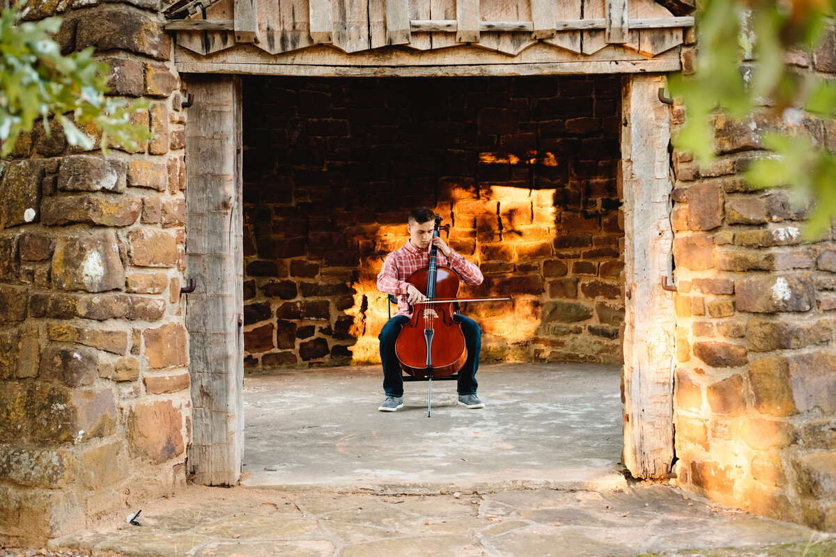 Outdoor senior photography Denison TX, cello