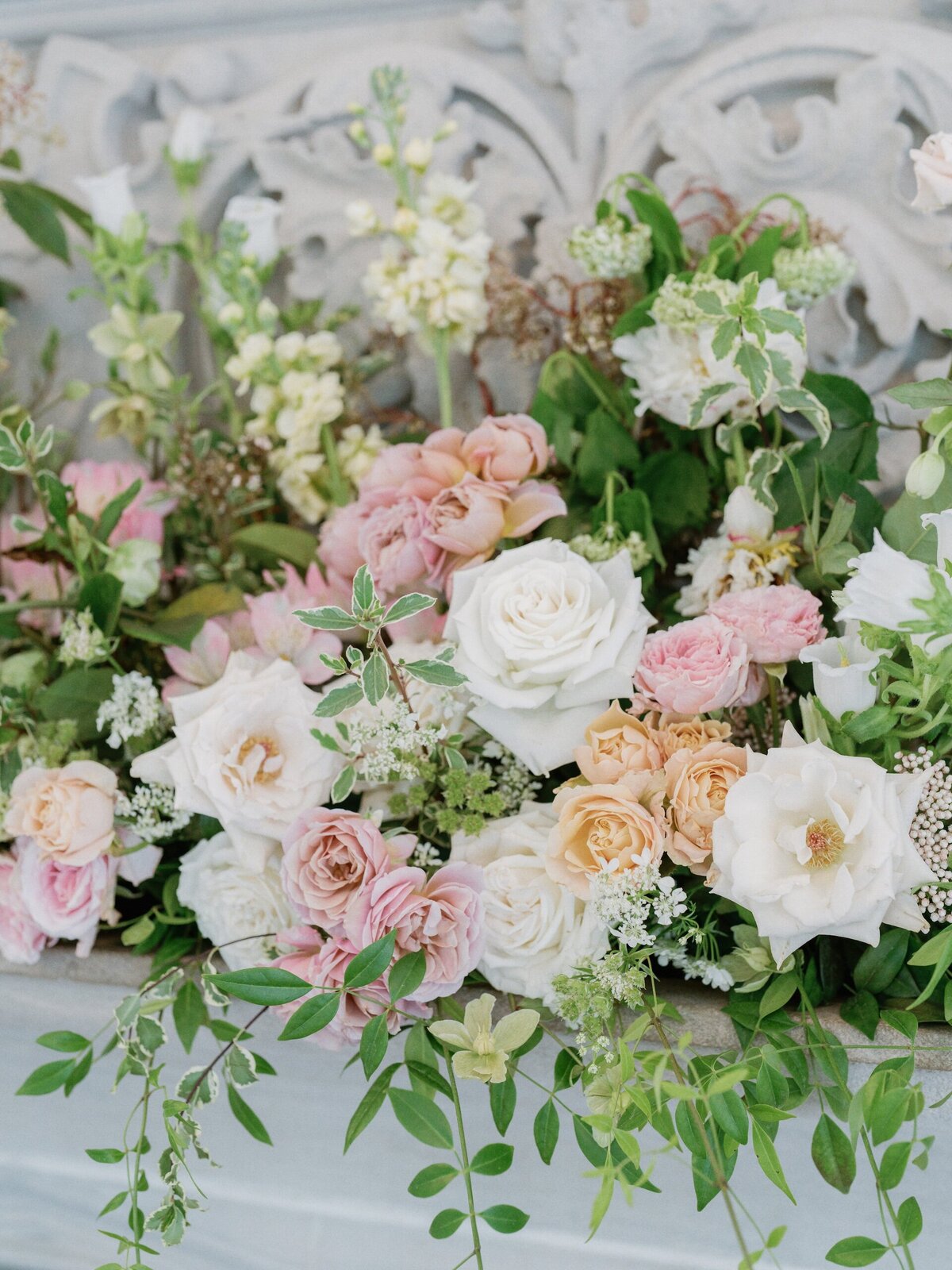 blush, peach, and white flowers