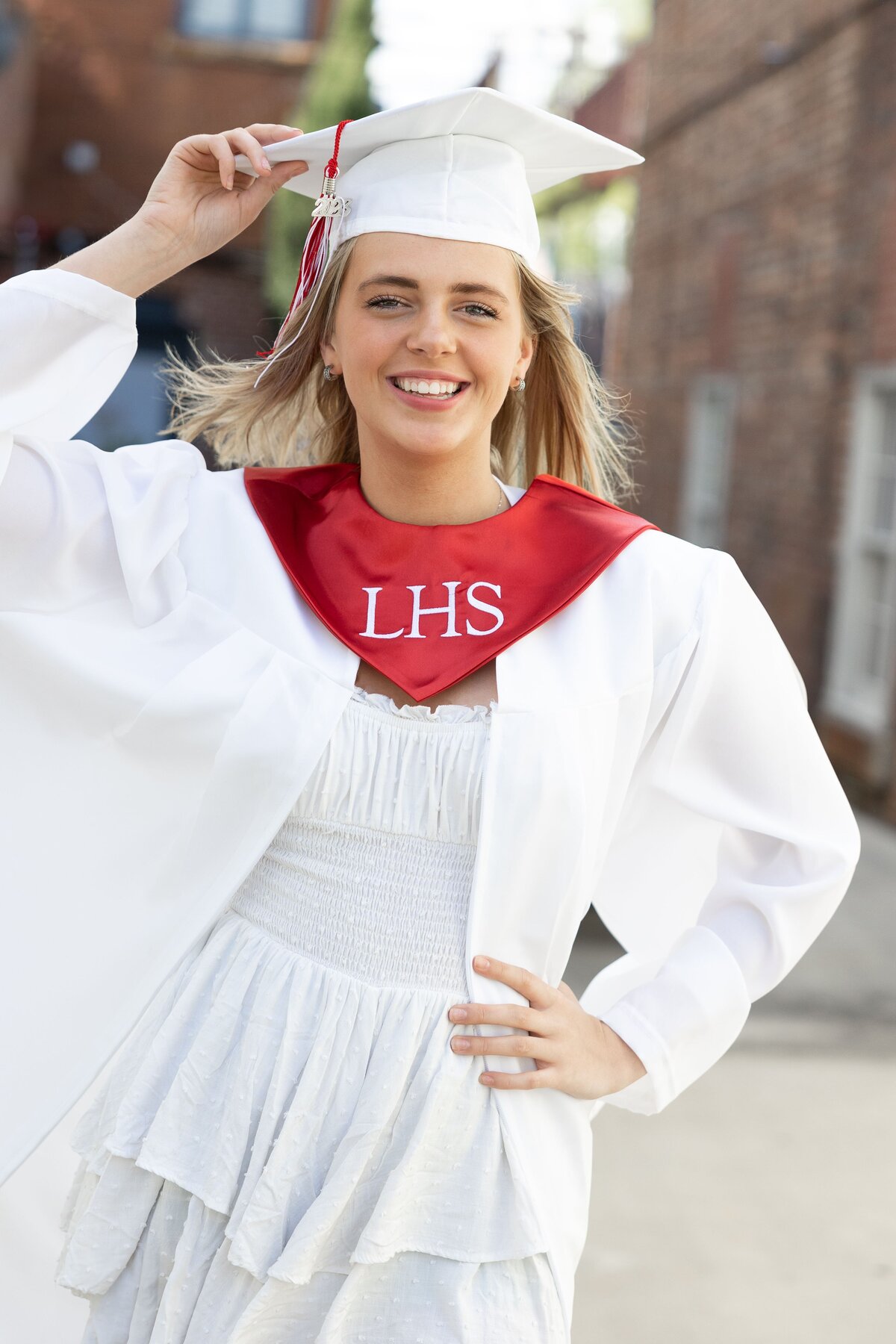 Loganville High School senior girl in cap and gown