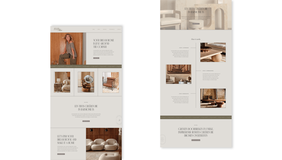 Atelier Mae Website ontwerp Homepagina