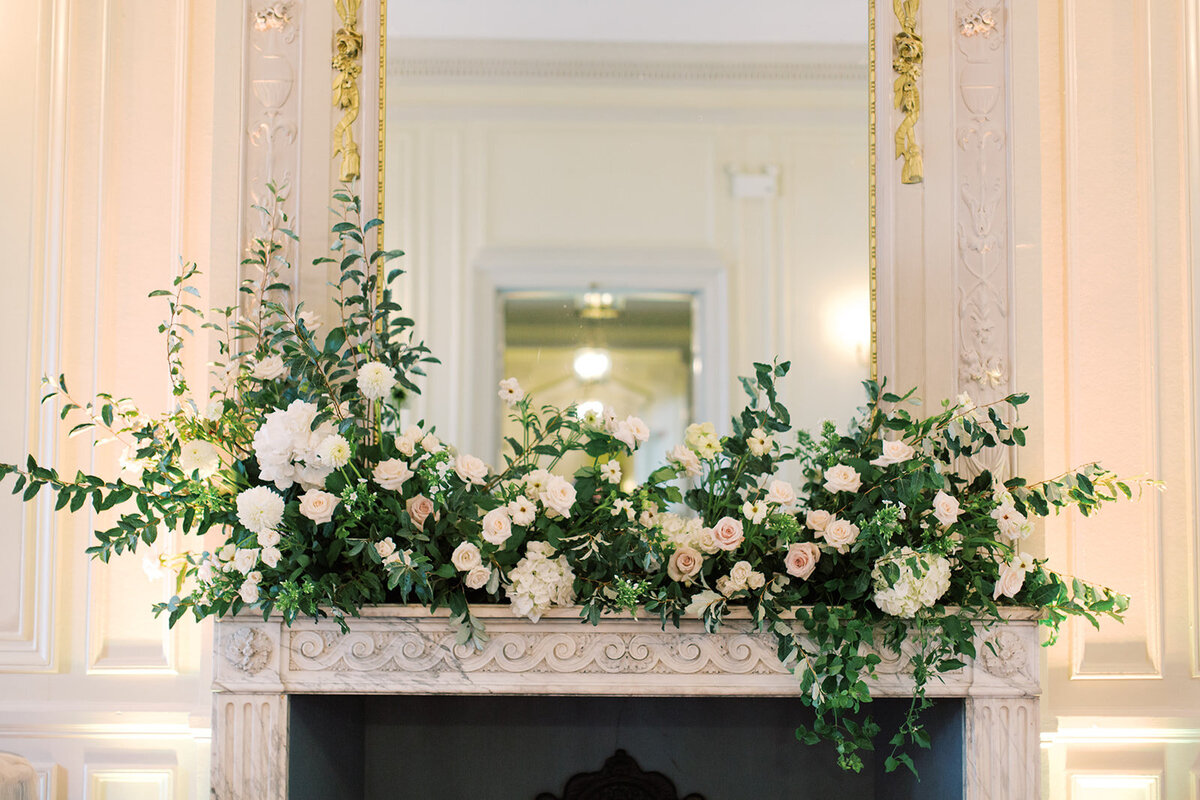Wedding Florals by Fireplace