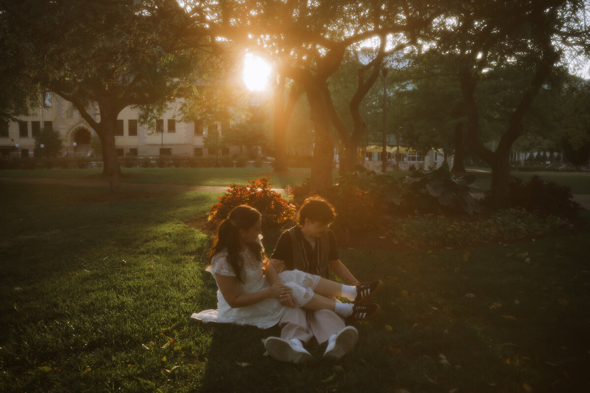couple sitting in a park, 35mm film