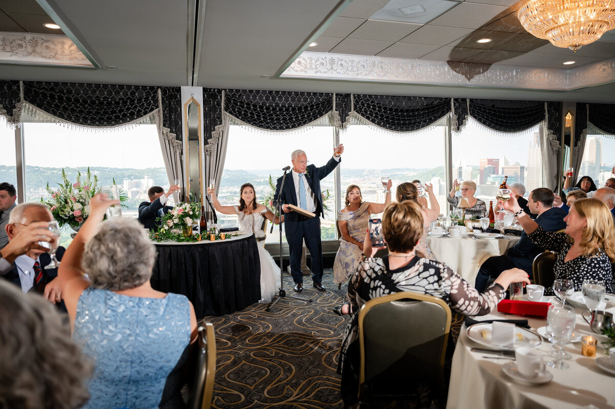 photo of the ballroom at lemont restaurant during wedding toasts