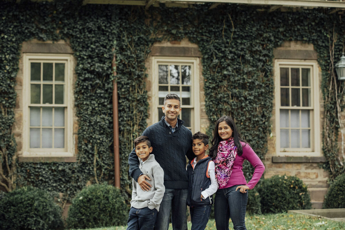 Family Portraits | Mother and sons posing together among fall foliage on the Princeton University campus | Princeton, New Jersey