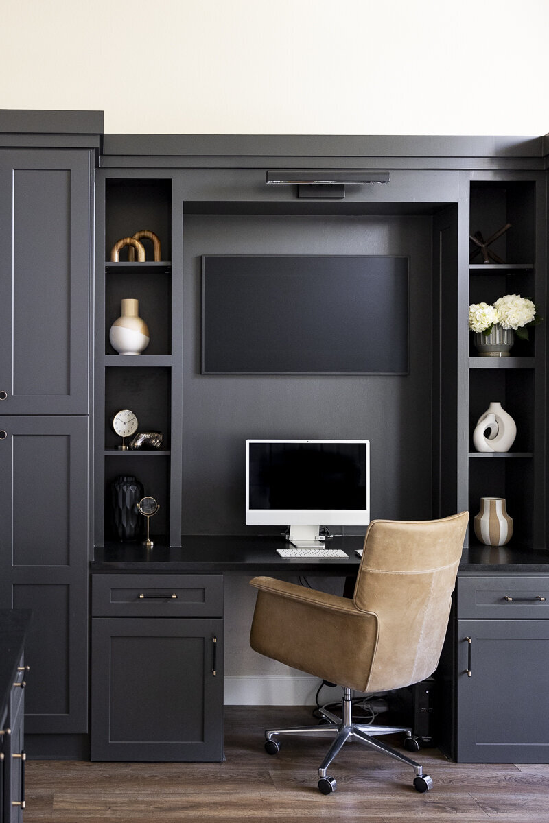 dewine design orlando interior designer windermere full home renovation dark office with styled shelves