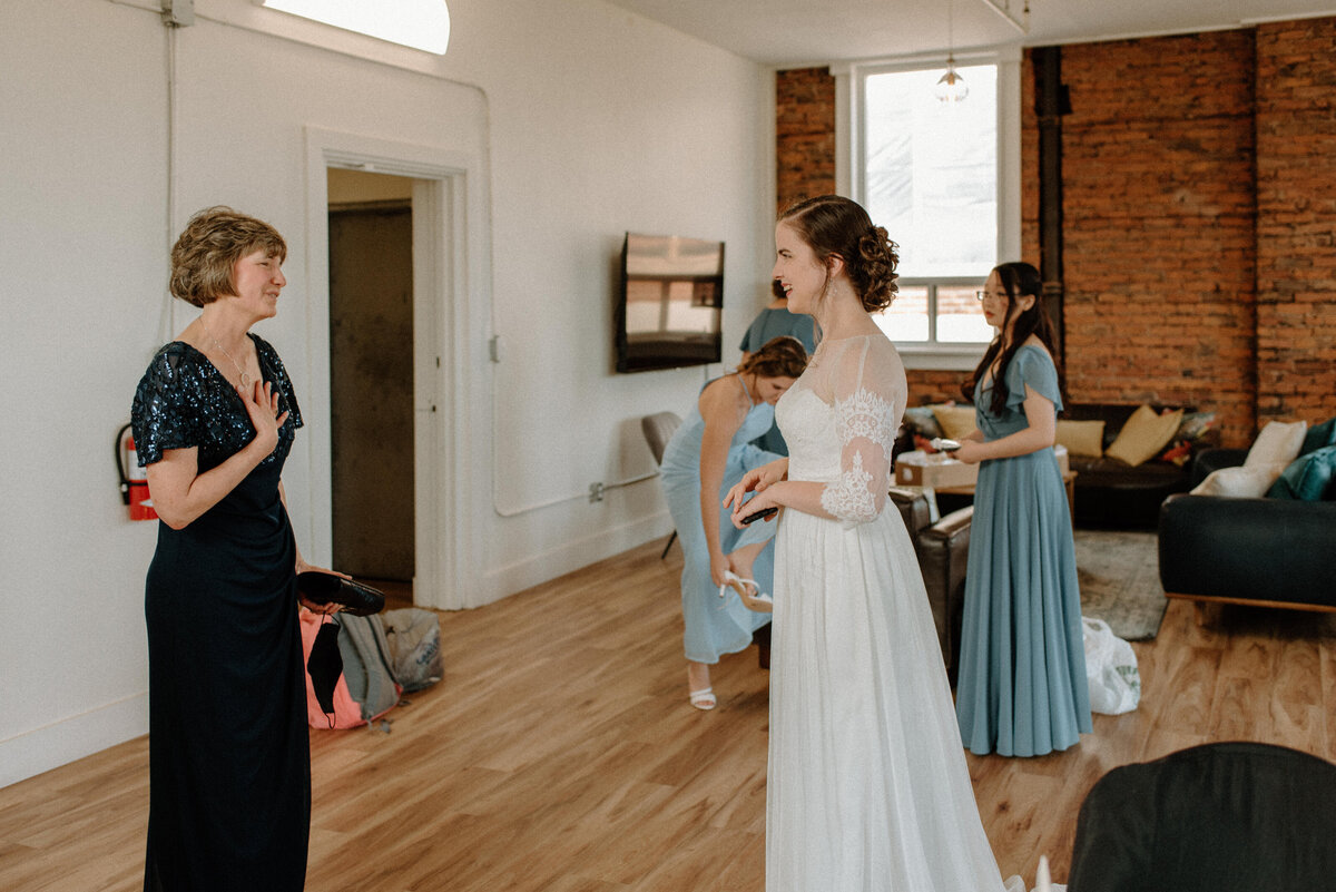 hamilton ontario spice factory wedding mother of the groom sees bride for first time