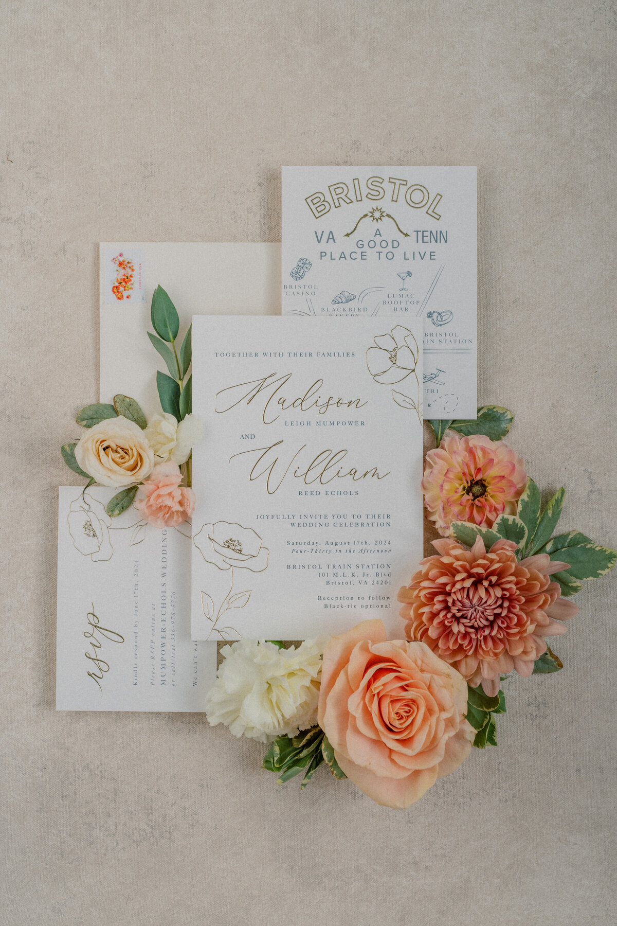 Invitation Suite and Bridal Details at the Bristol Train Station