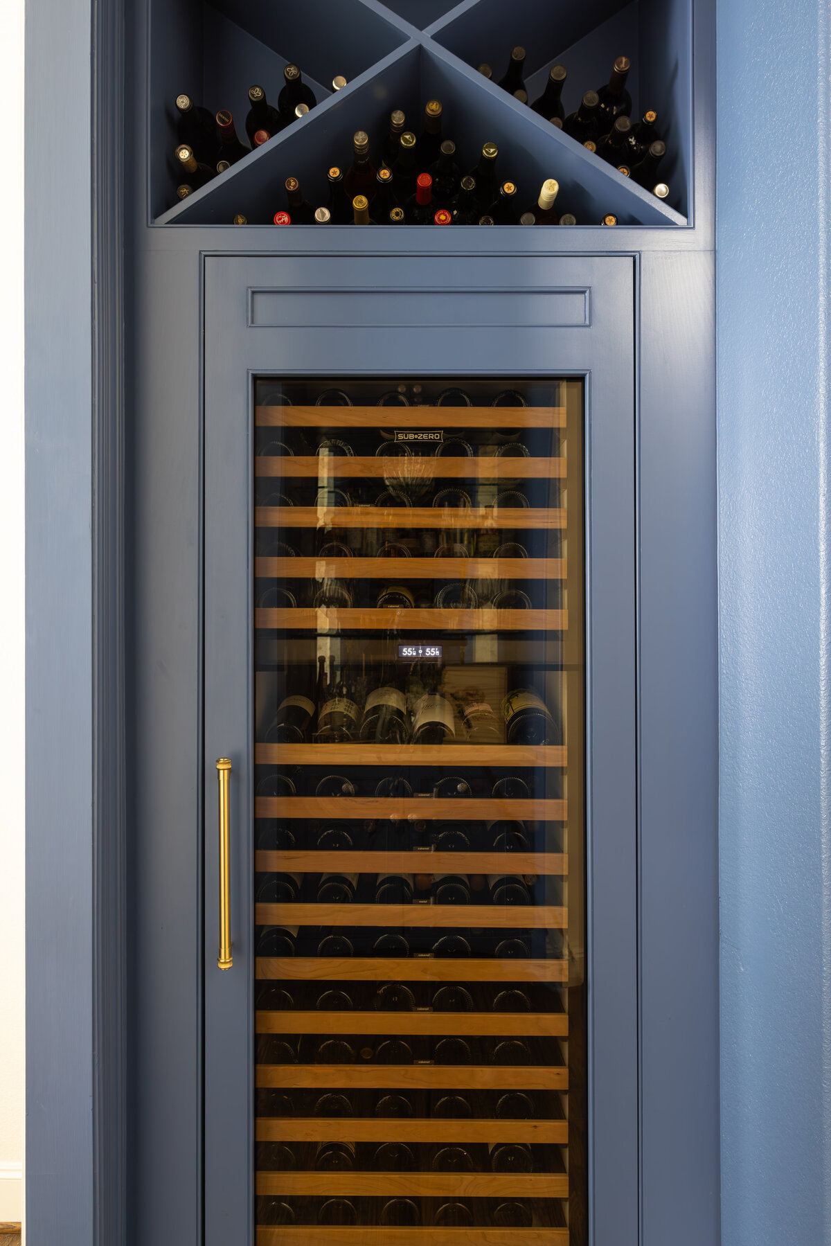 kyleen bushroe interiors blue wine fridge