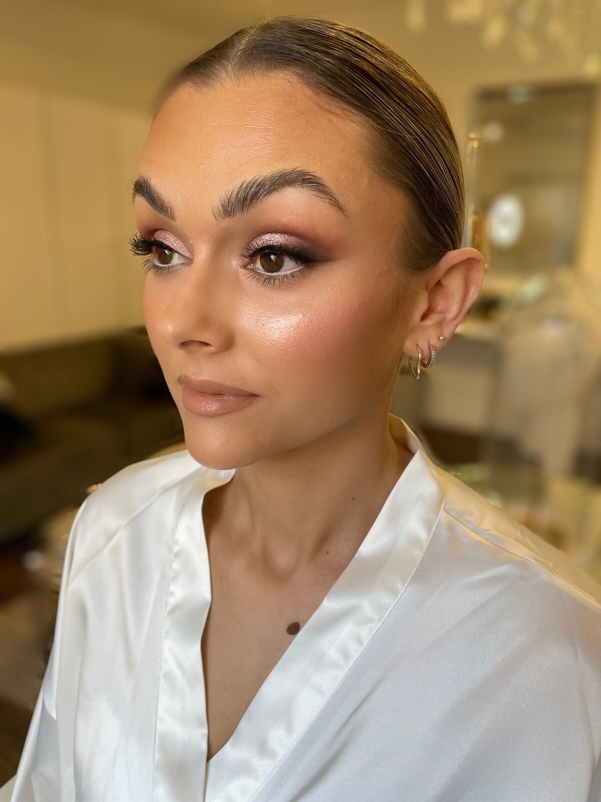 Bride wearing a soft glam makeup look