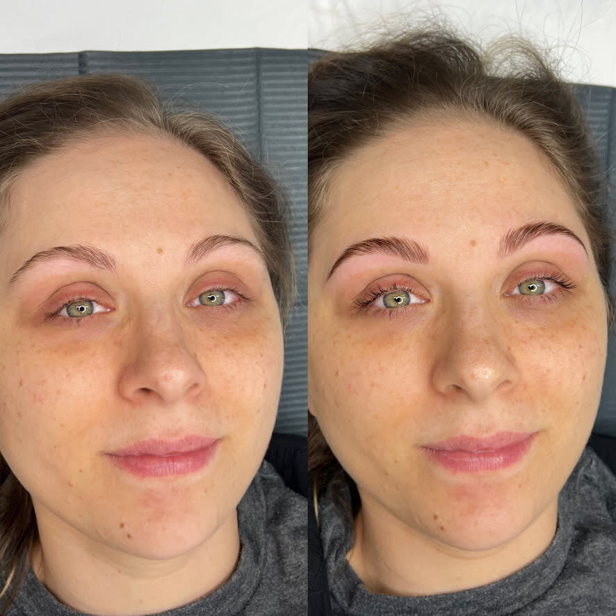 before and after comparison of eyebrows and lashes