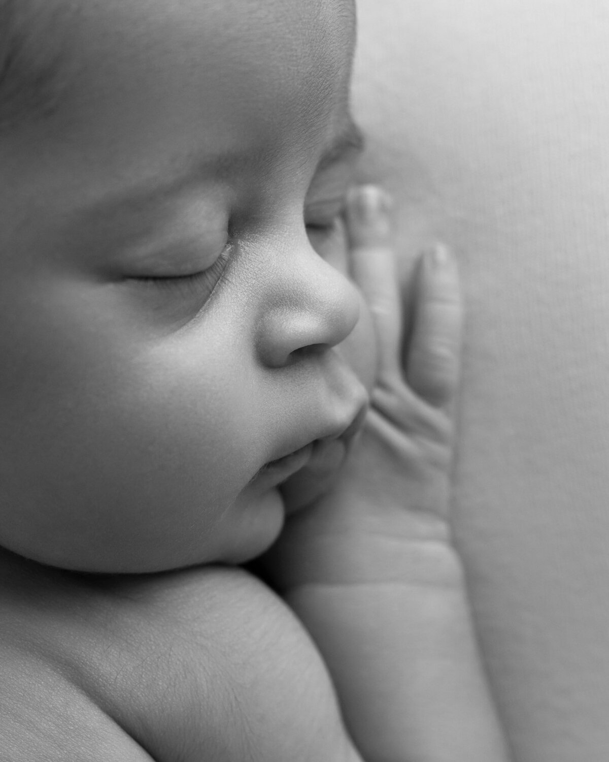 Black white newborn detail shot Cedar Park artistic baby photographer