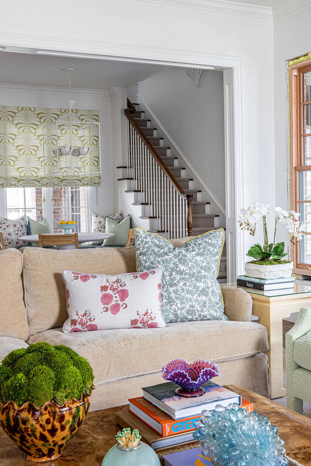 oyster creek studios university park cream couch colorful pillows