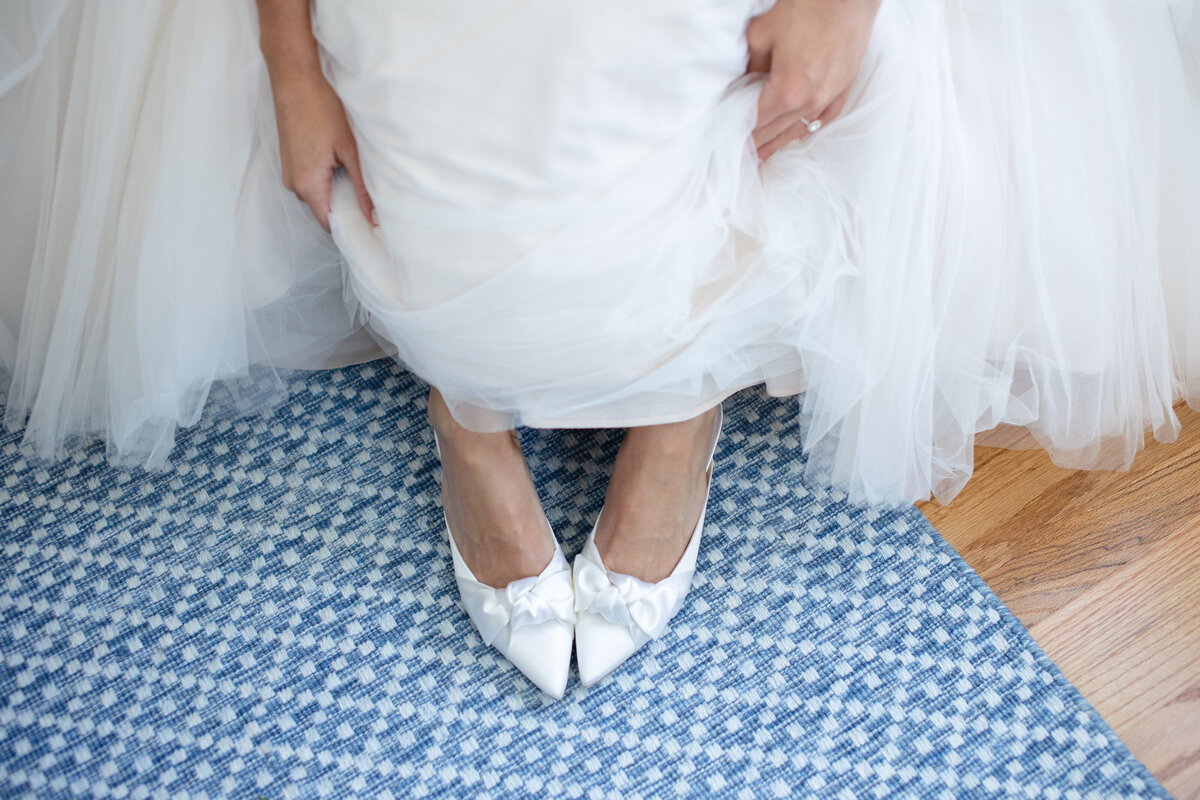 White wedding heels with a bow