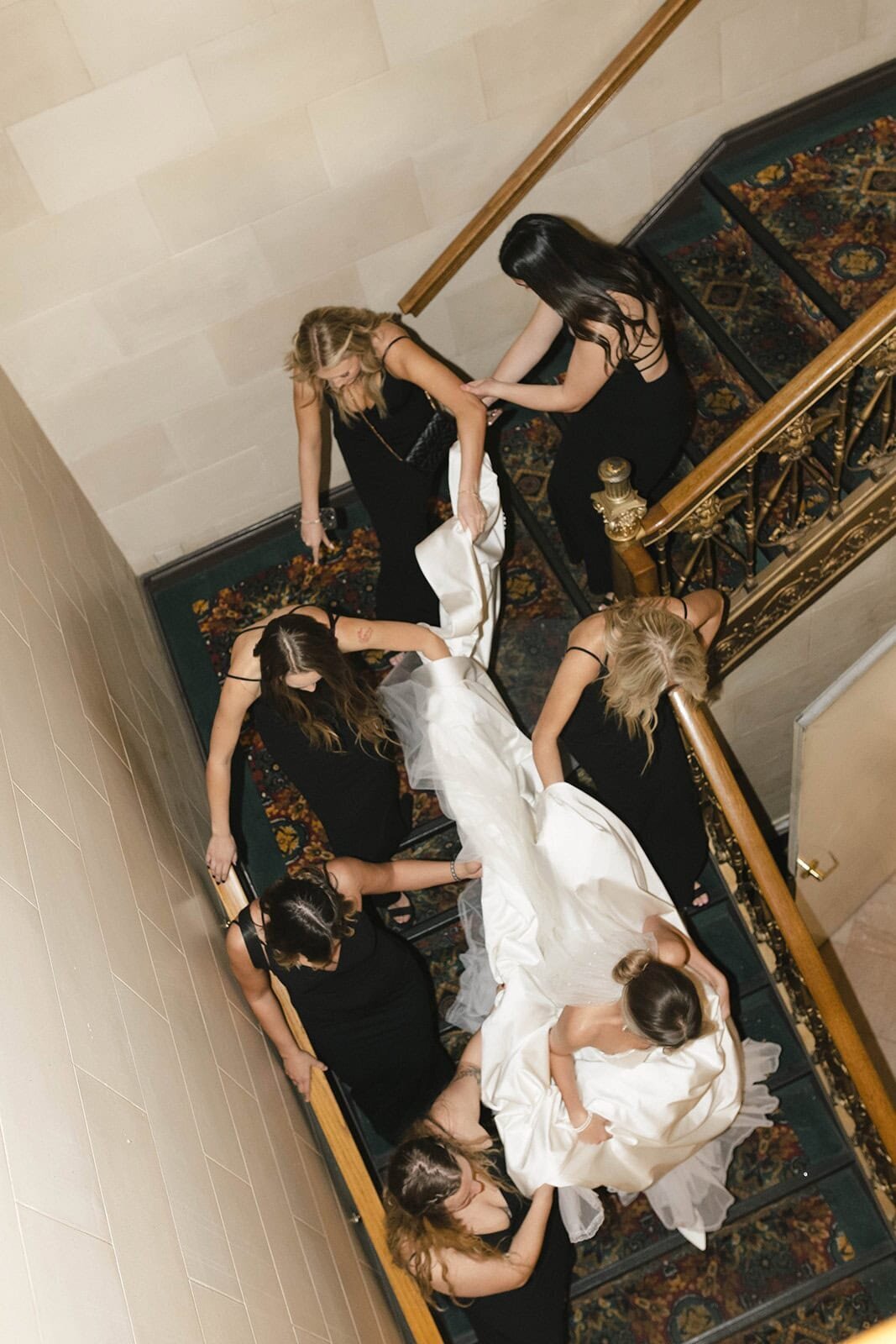 Documentary wedding photo of bride and bridesmaids