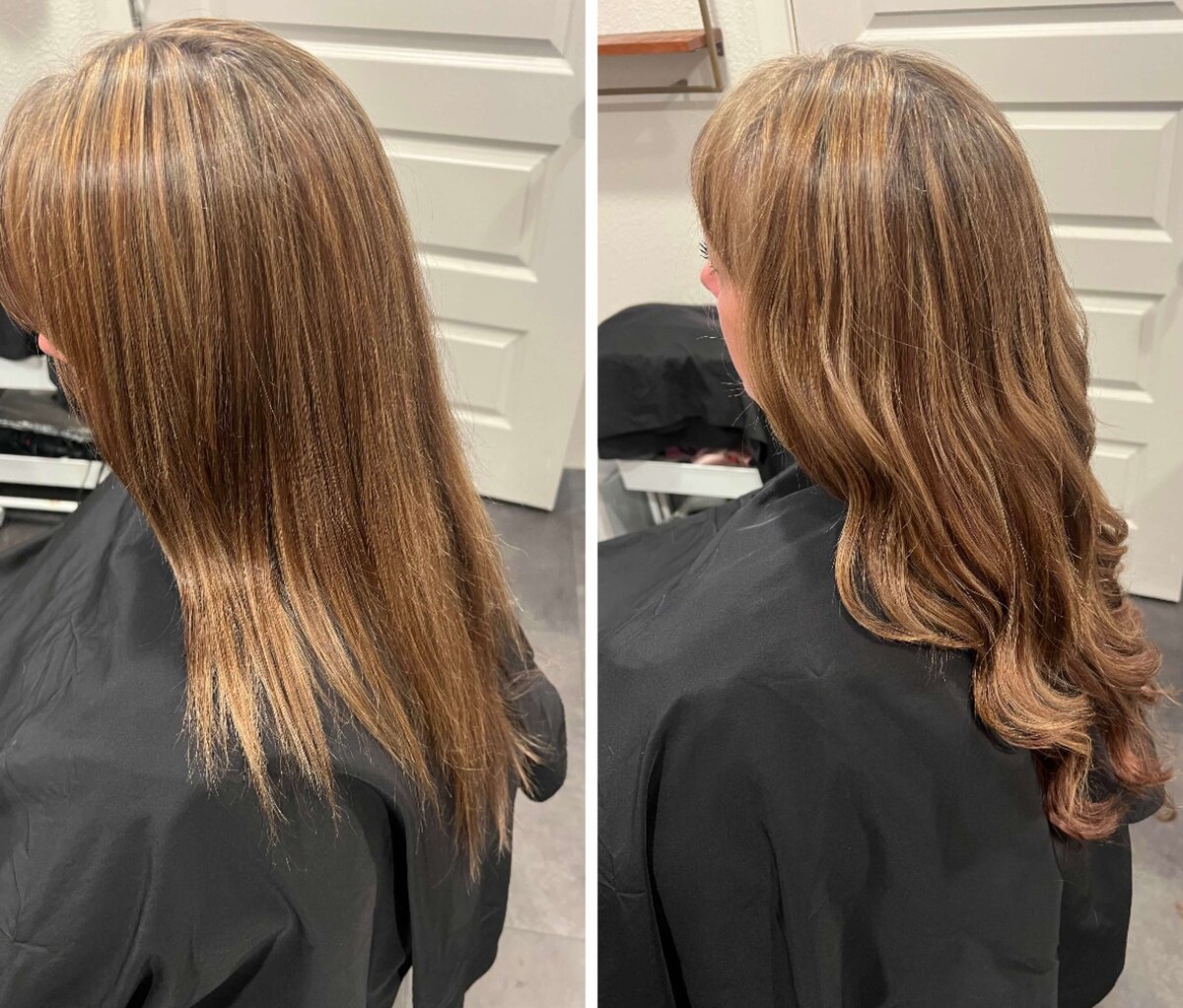 Long blond hair extensions transformation before and after.
