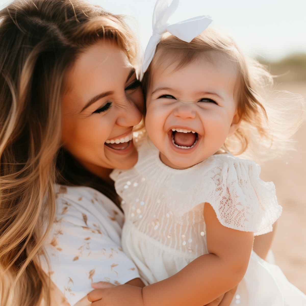 Sunny Embrace_ Joyful Laughter Between Mother and Child