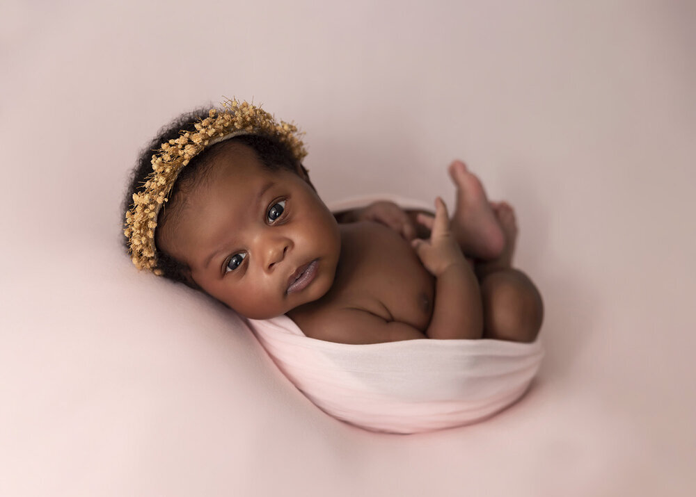 NEWBORN_BABYGIRLAWAKEWRAPPEDINPINK
