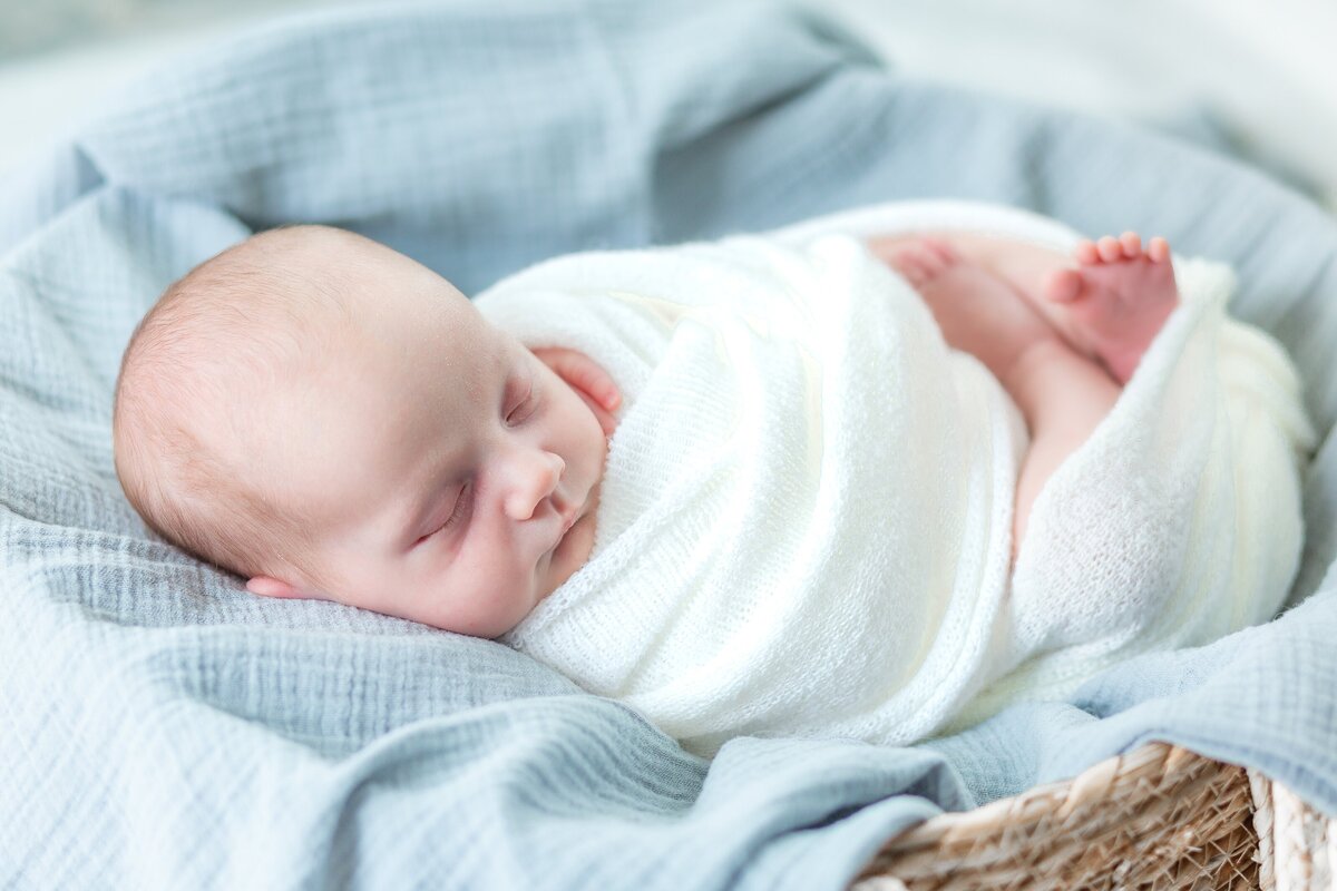 Baby boy in basket taken during newborn session by Brooke Leigh Photography in Southeast, Michigan