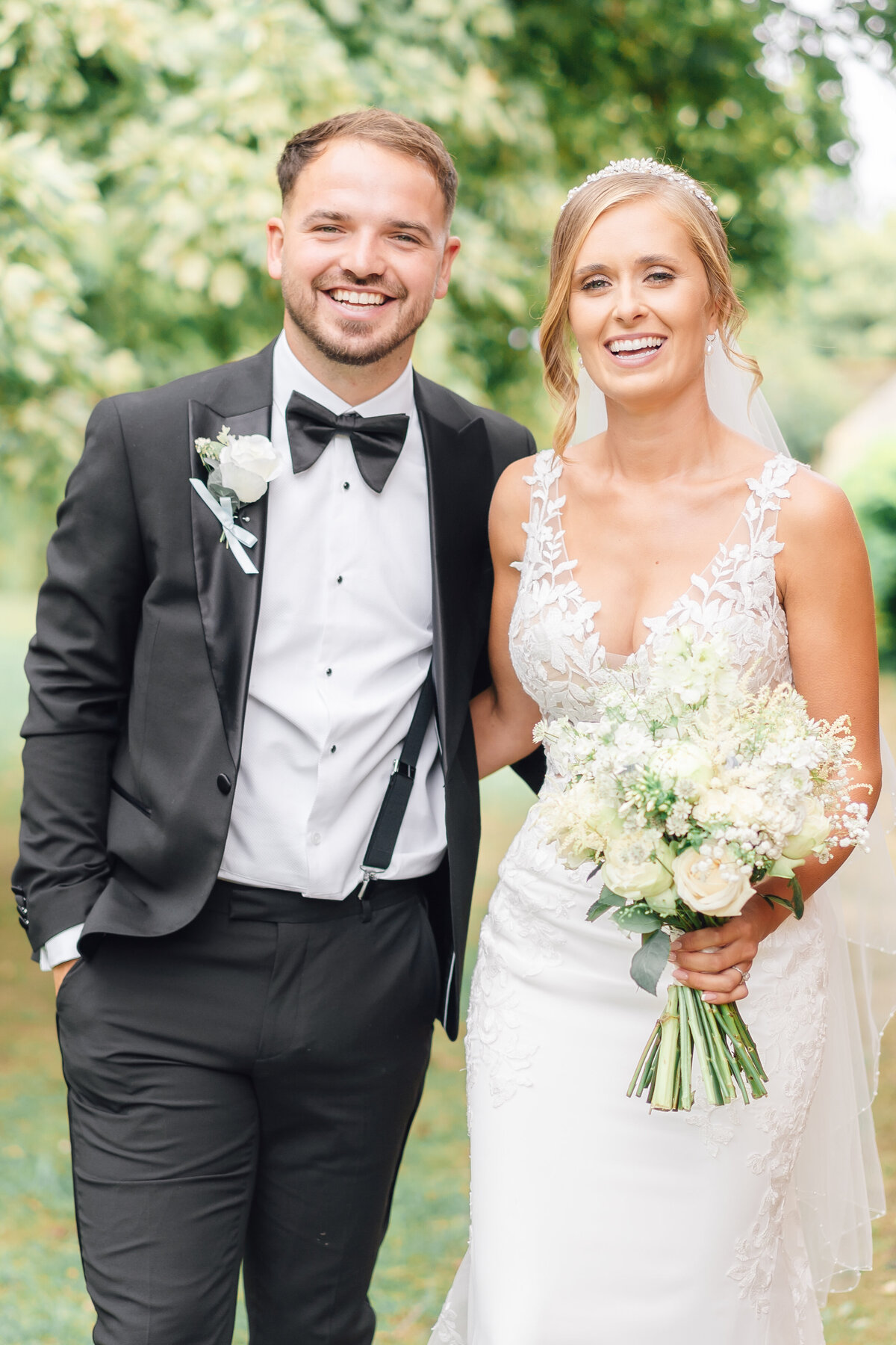 Bride and groom on wedding day outside