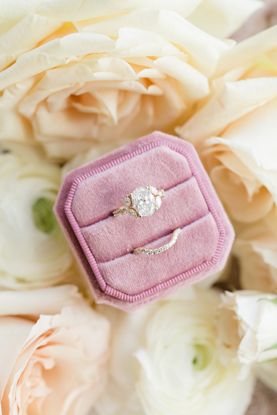 Wedding ring with flowers; bridal details