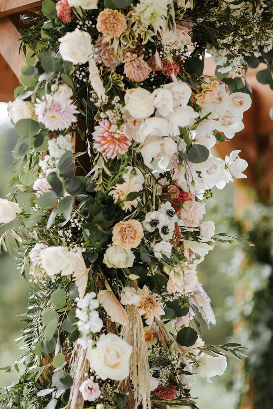 Natalie Brown wedding - closeup of pergola flowers