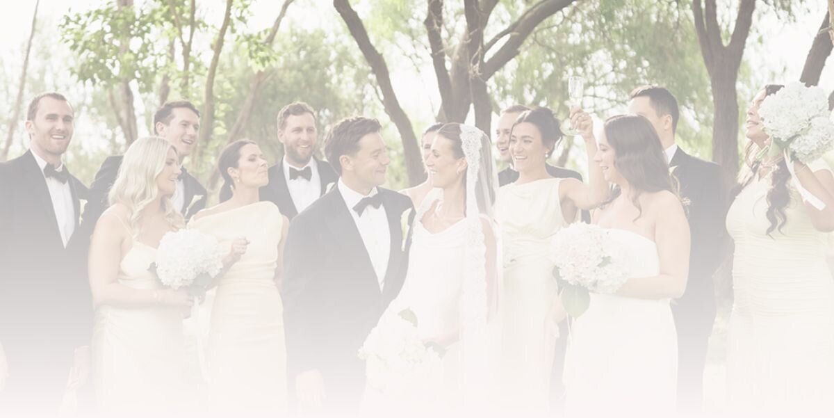 Bride, groom and entourage
