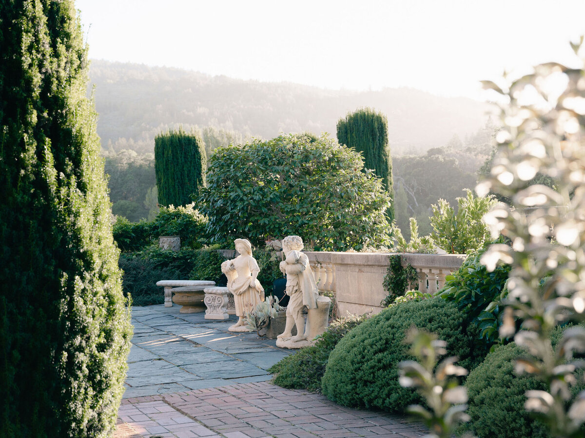 image of filoli green gardens and historic statues in northern california