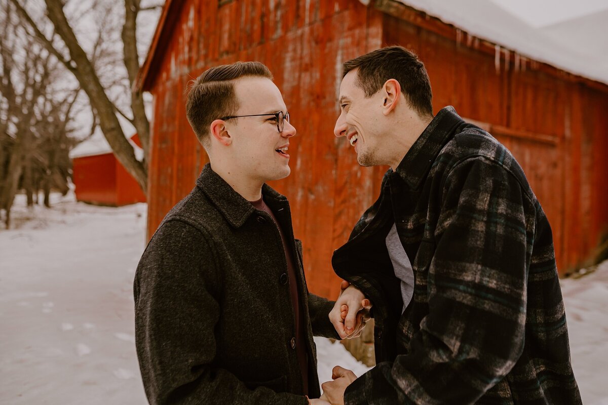 LGBTQ-Winter-Couple-Red-Barn-Cambridge-iowa-Storyteller-Collective-Photo-Co