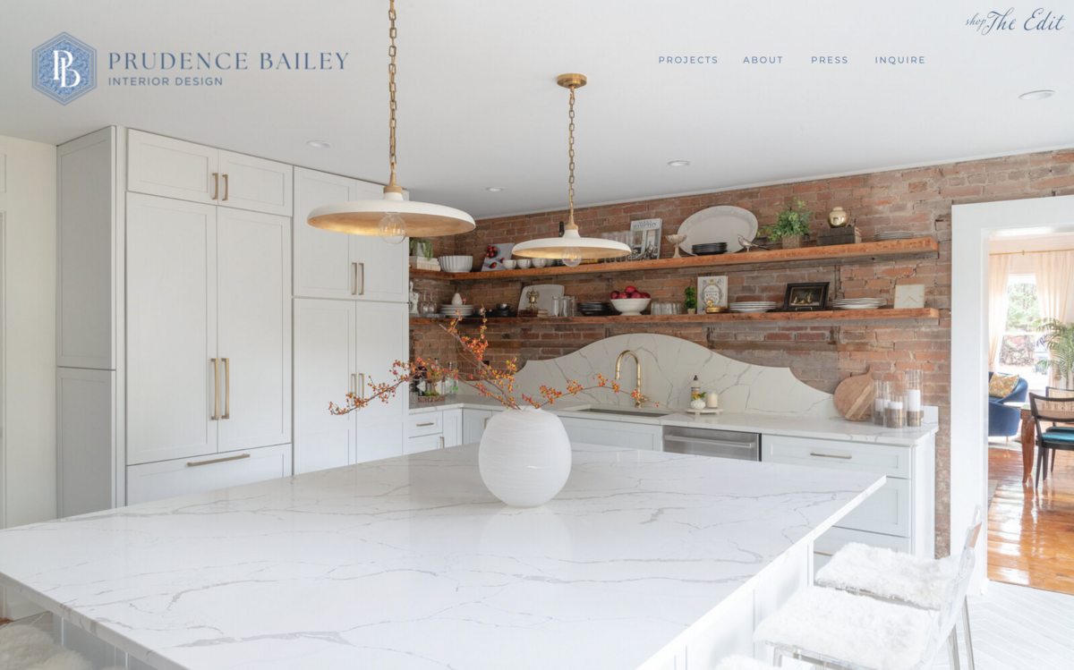 Prudence Bailey Interior Design Landing Page featuring a kitchen