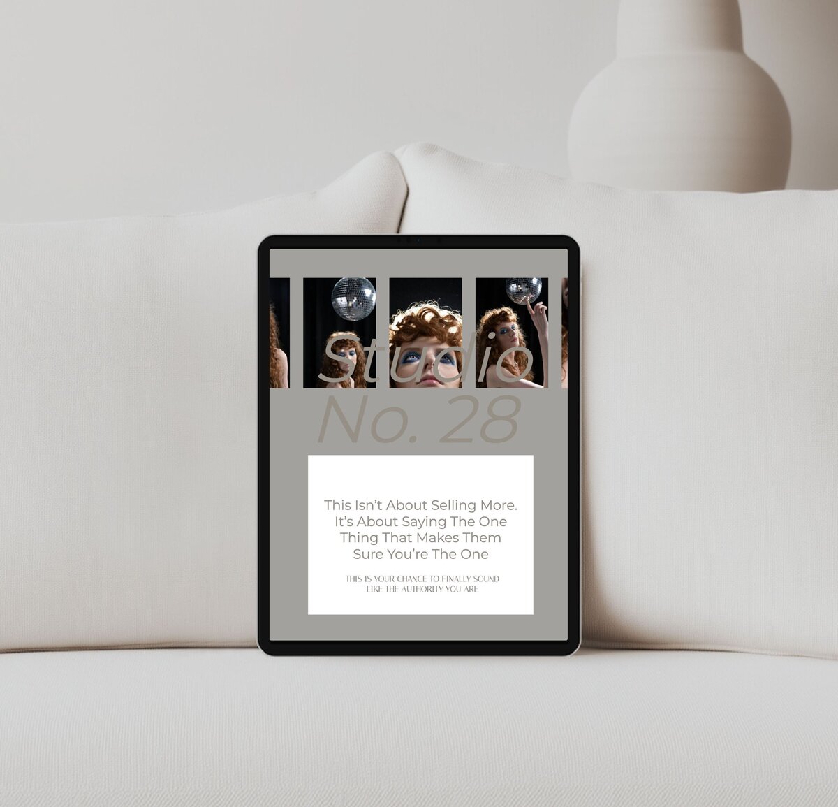 No. 28 premium ShowIt sales page template displayed on iPad with bright minimal background — elegant high‑end sales page design.