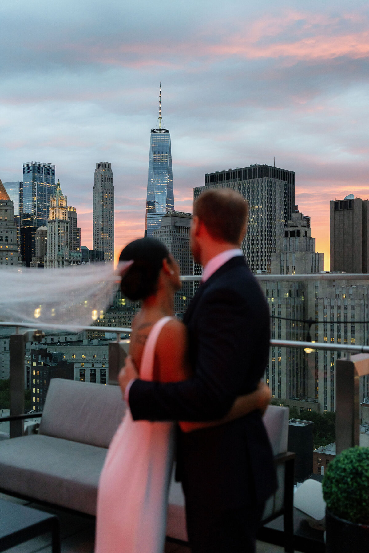 NYC  Sunset Bride + Groom Portrait by Lisa Blanche Photography